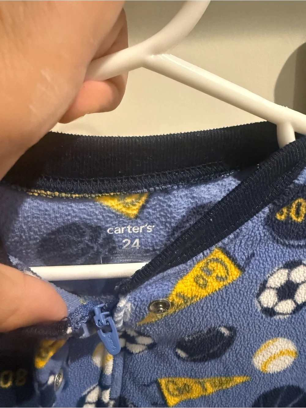 Carter's Blue Sports Print & Green Striped Dino Footed Pajamas